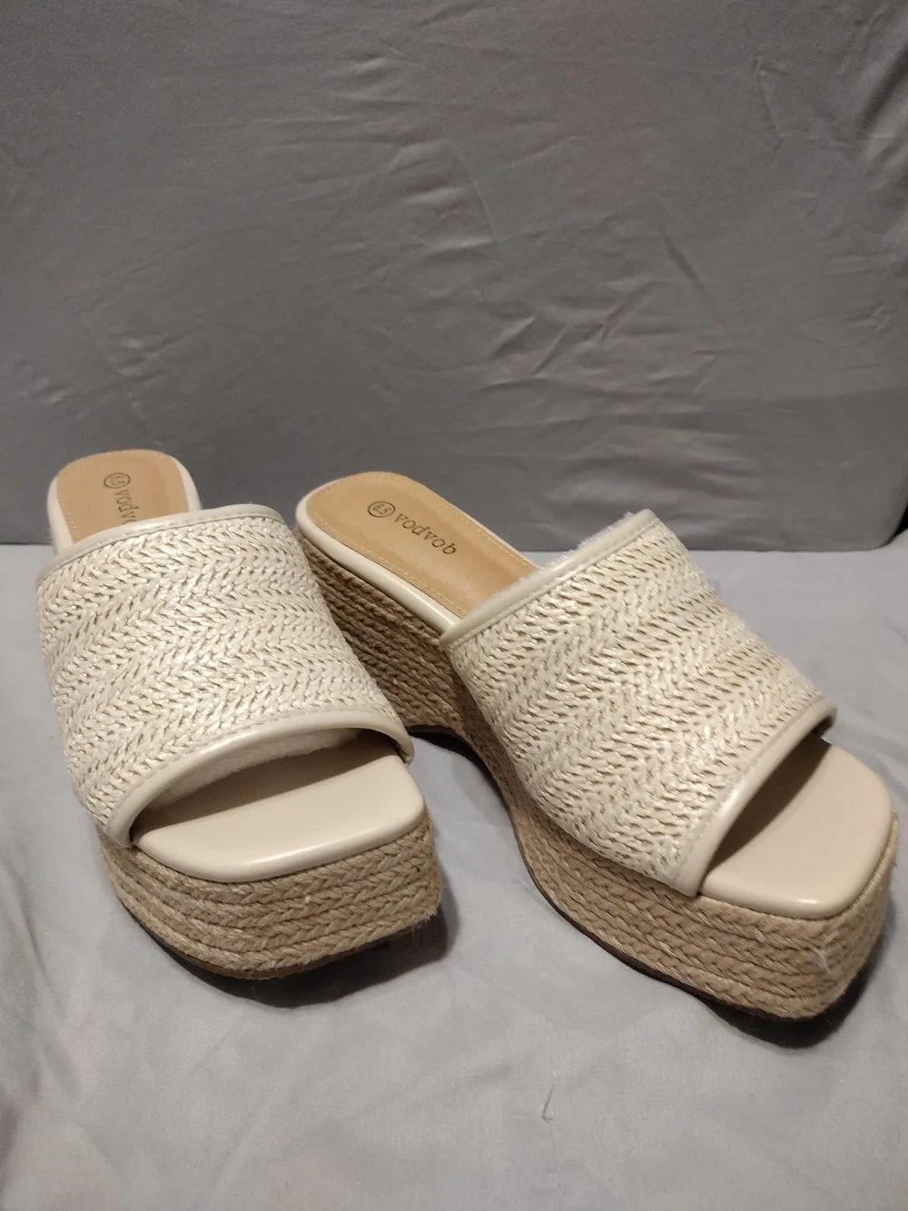 Vodvob Cream Woven Platform Slide Sandals 6.5